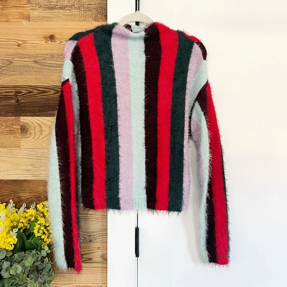 Blank NYC The Mad Hatter Multi Striped Fuzzy Mock Neck Sweater Top